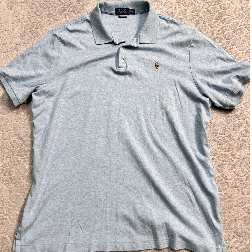 Polo Ralph Lauren Mens XL Classic Fit Heather Blue Short Sleeve Polo Shirt
